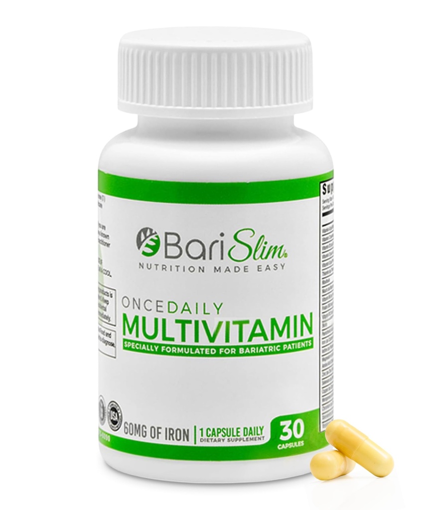 BariSlim Once Daily Bariatric Multivitamin Capsule - 60 mg of Iron - Bariatrik Vitamin & Supplement for Post Surgery Including Gastrik Bypass & Gastrik Kol | 30 Day Supply