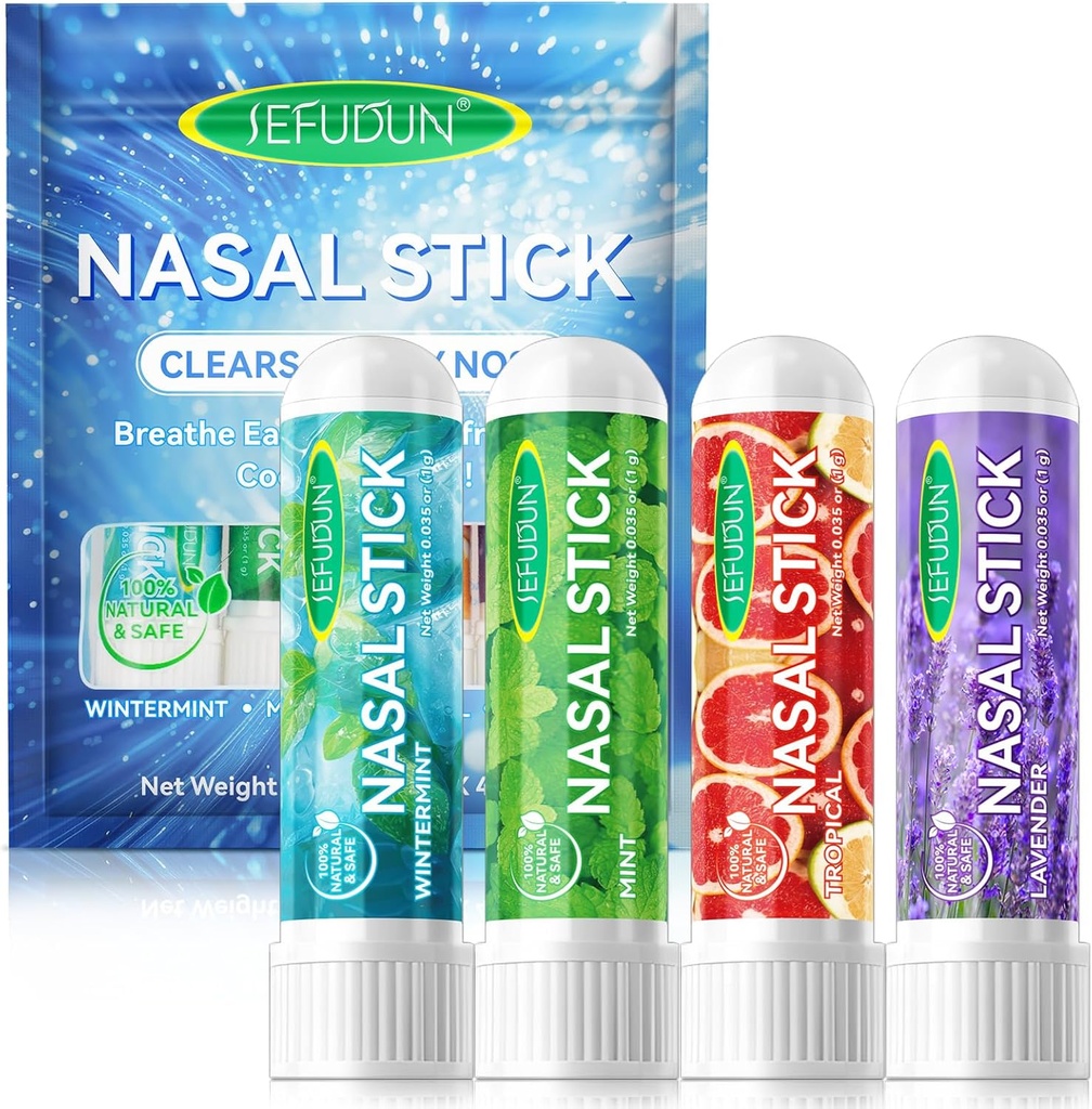 4. Nasal Stick,Nasal Inhaler Stick,Inhaler Nasal Stick for Sinus Relief&Vertigo Relief,Aromatherapy Inhaler Made with Essential Oils+Menthol (Mint,Wintermint,Tropical,Lavender)