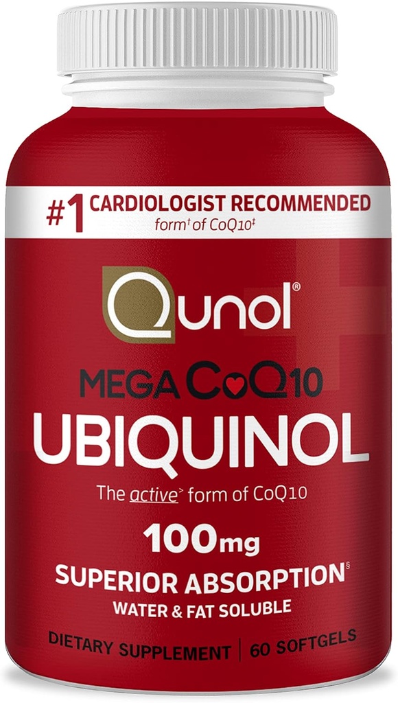 Qunol Ubiquinol CoQ10 100 mg Softgels, Mega Ubiquinol 100 mg - Üstün Aborpsiyon - Kalp Sağlığı ve Sağlıklı Kan Basıncı Seviyeleri için Aktif Form - 2 Ay Supply - 60 Kont