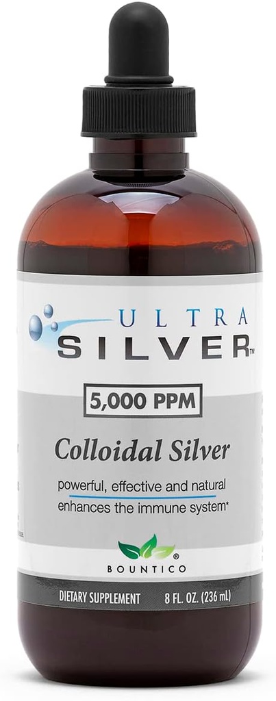 Ultra Silver® Colloidal Silver | 5.000 PPM, 8 Oz (236mL) | Gemiler (2) 4 Ounce Glass Şişeler | Mineral Tamam | True Colloidal Silver - Dropper