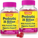 WellEvet (2 Pack 25 Milyar Probiyotiks + Erkekler ve Kadınlar için Prebiyotikler - Digestive Support, Gut Health, Immune Support Gummy - Probiyotikler for Digestive Health with 12 Strains - 60 Gummies - 60 Gummies - Digestive Support Gummy - Probiyotikler