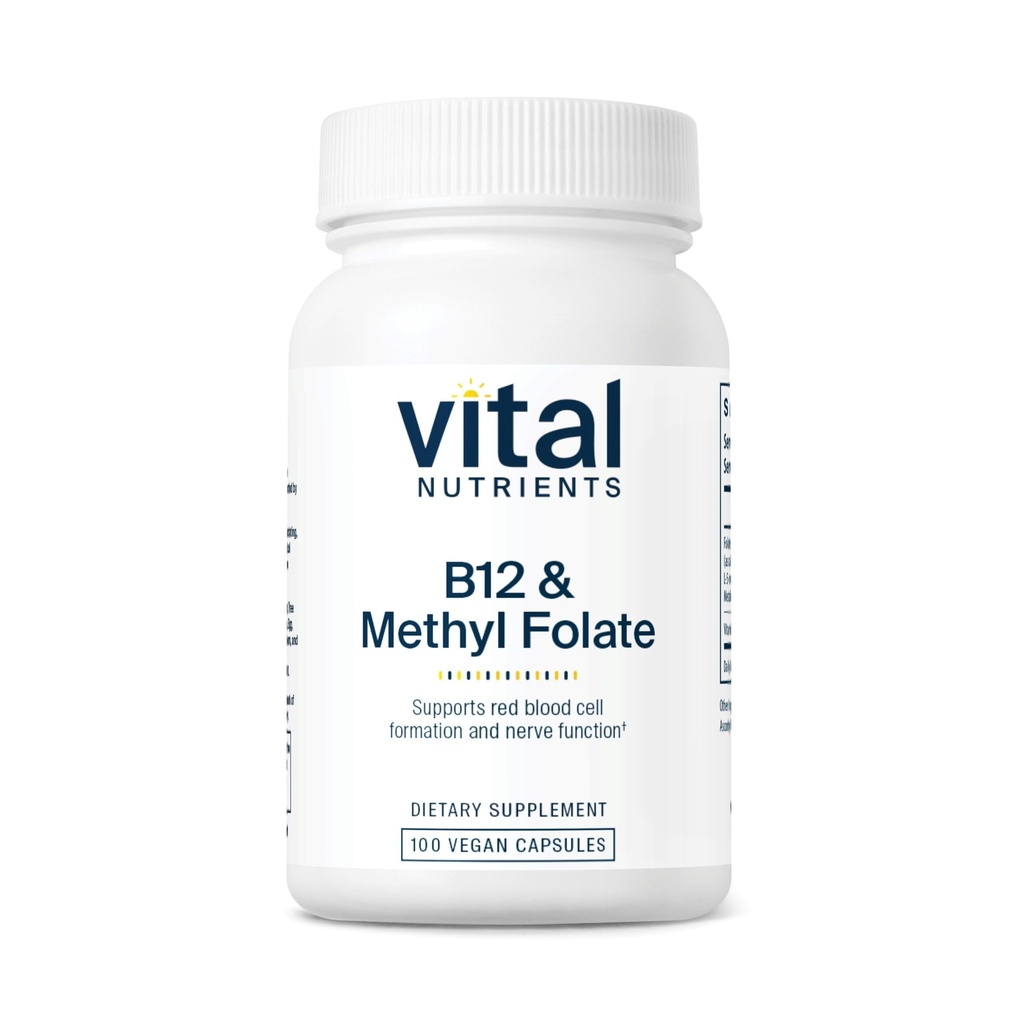 Vital Nutrients B12 & Metil Folate | Vegan Memleket ve B12 Tamam | 5MTHF Plus B12 Destekler Nervous System & Metabolism* | Gluten, Dairy, Soy Free | 100 Capsules