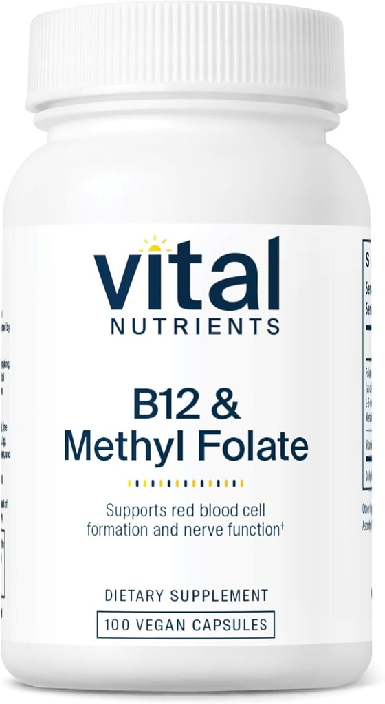 Vital Nutrients B12 & Metil Folate | Vegan Memleket ve B12 Tamam | 5MTHF Plus B12 Destekler Nervous System & Metabolism* | Gluten, Dairy, Soy Free | 100 Capsules