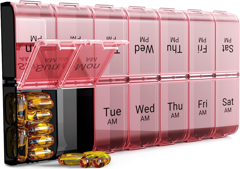 RENKWING AM PM Ekstra Büyük Pill Organizer, XL 7 Gün Pill Organizer 2 Zaman Bir Gün, Haftalık Günlük Pill Case, Day Night Overscale Medicine Box, Vitaminek, Big Pill Konteyner (Pink)