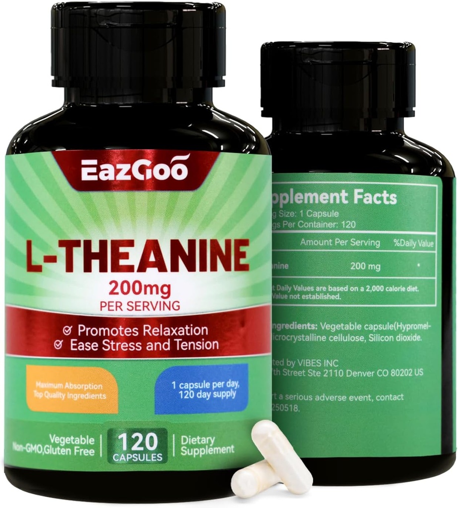L-Theanine 200 mg, Amino Asit Supplement to Support Relaxation, Stress, L Theanine Capsules - Non-GMO, Gluten Free, 240 Veg Capsules
