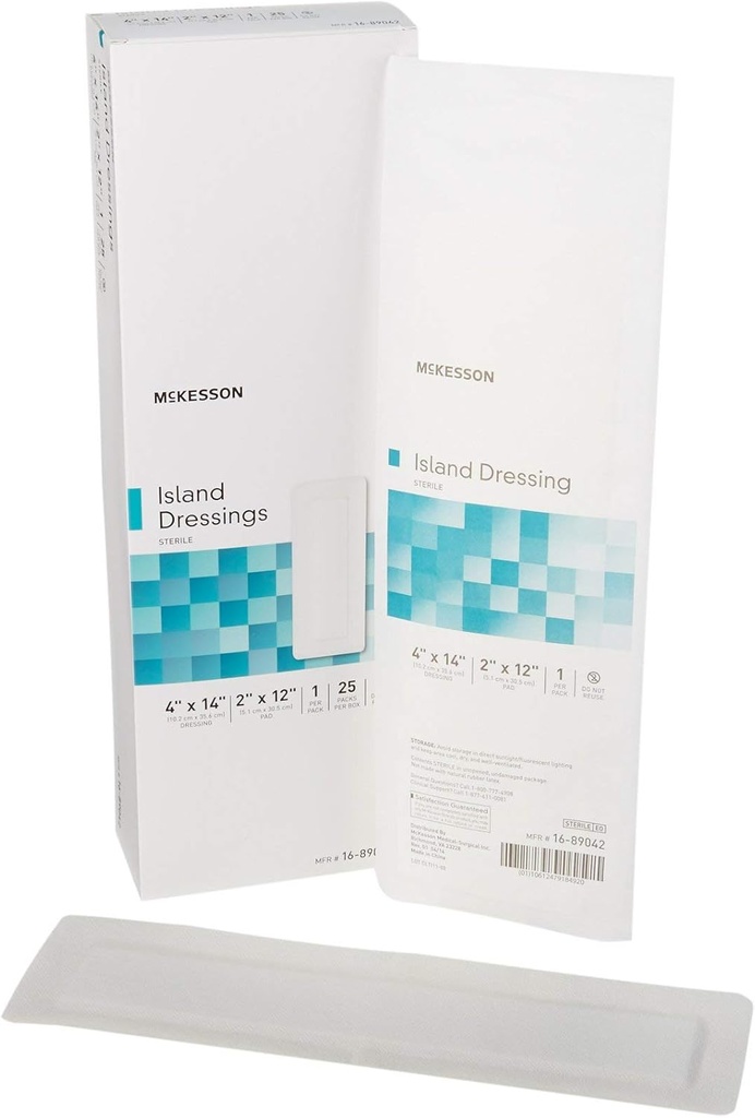 McKesson Island Dressings, Sterile, Dimension 4 in x 14 in, Pad 2 in x 12 in, 25 Count, 4 συσκευασίες, 100 Σύνολο