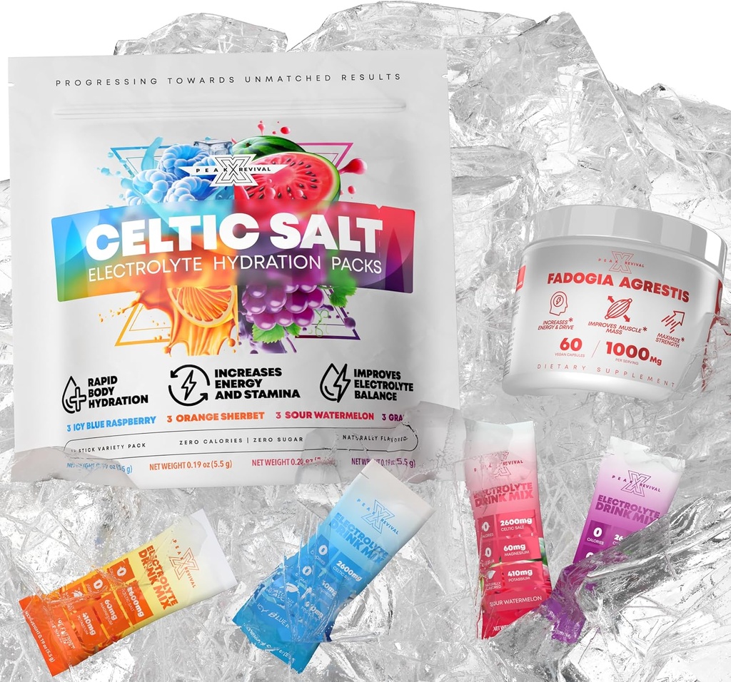 Fadogia Agrestis 1000 mg Ara Arama + Elektrolytes Toz Paketleri Celtic Salt 12 Elektrolyte Packets