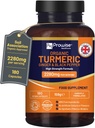 Turmeric 2280mg (Υψηλή Δύναμη) με Μαύρο Πιπέρι & Τζίντζερ - 180 Vegan Turmeric Κάψουλες με Ενεργό Συστατικό Κουρκουμίνη I UK Made by Prowise Healthcare
