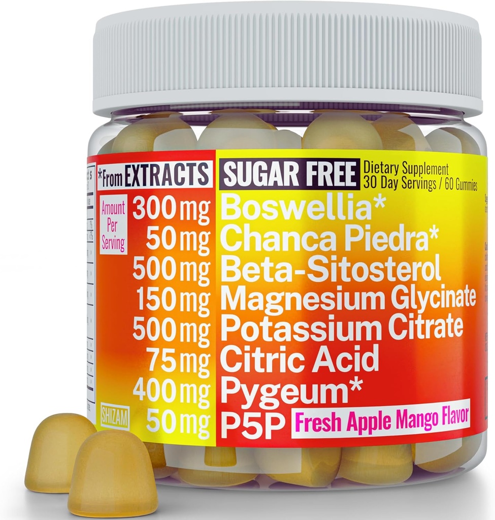 Boswellia Chanca Piedra Pygeum Beta-Sitosterol Gummies with Magnezyum Glycinate P5P | Stone Breaker Prostate Kidney Stone Uric Acid Flush & Cleanse | Pills Capsules Supplement Alt