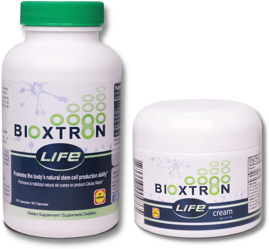 Bioxtron Life AFA Stem Cell Supplement - Ortak Destek ve Kas Ağrısı - Immune System Support - Support Energy Levels - Stem Cell Production - Blue Green Algae Spirulina - 90 Caps + Cream 2 ozz