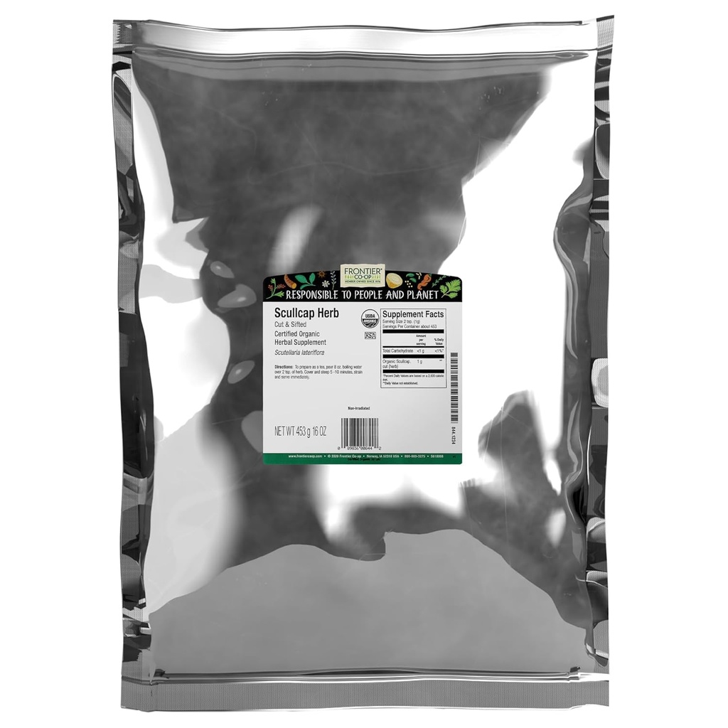 Frontier Co-op Organik Scullcap Herb Cut & Sifted Sertifikalı Organik Herbal Supplement 1lb - Skullcap Herb for Tincture, Tea, Supplement