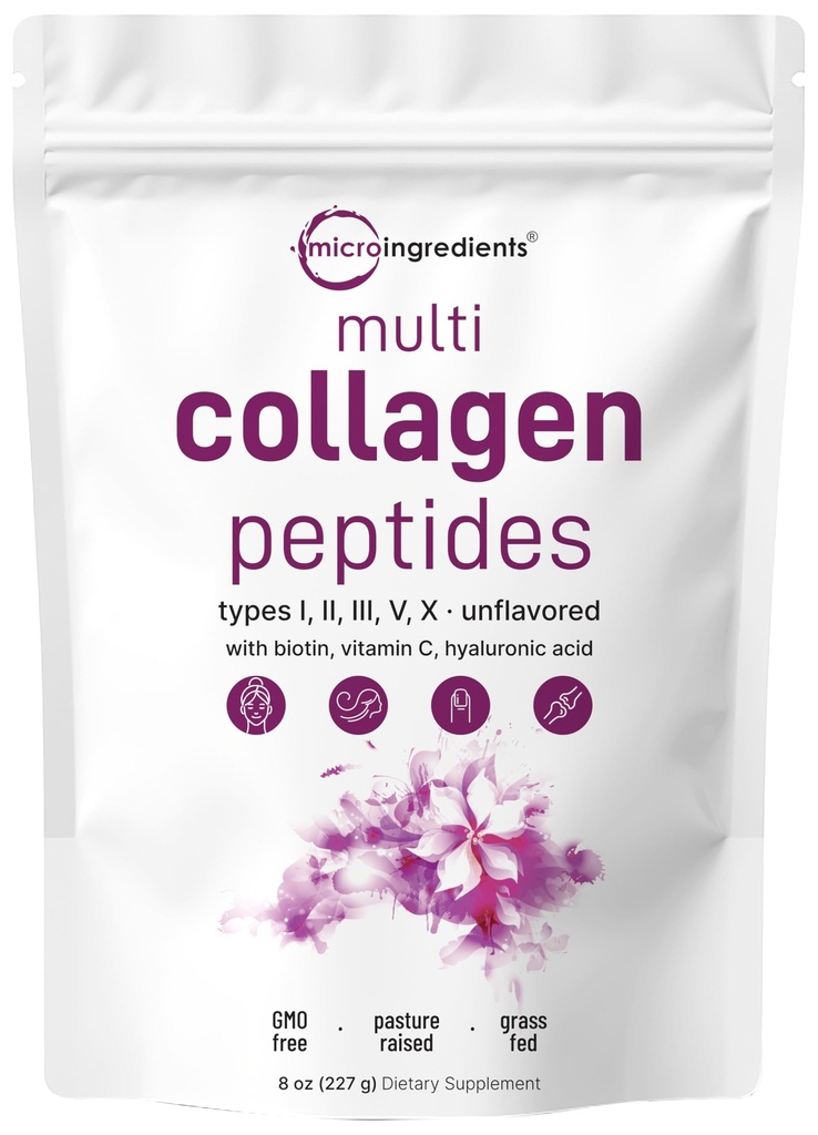 Mikro Malzemeler Multi Collagen, Toz, 8oz | Tip I, II, III, V, X + Biotin, C & Hyaluronik Asit | Unflavored | Destekler Saç, Skin & Ortak Sağlık | Chem, Non-GMO