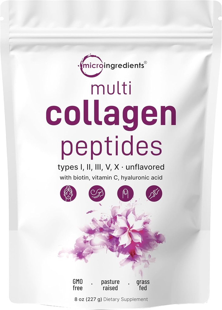 Mikro Malzemeler Multi Collagen, Toz, 8oz | Tip I, II, III, V, X + Biotin, C & Hyaluronik Asit | Unflavored | Destekler Saç, Skin & Ortak Sağlık | Chem, Non-GMO