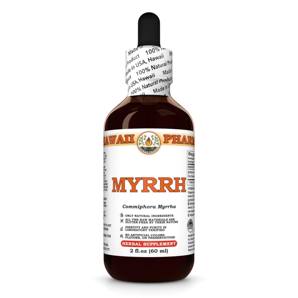 Myrrh Liquid Extract, Organic Myrrh (Commiphora myrrha) Tincture Herbal Supplement, Hawaii Pharm, ABD'de Yapıldı, 2 fl.oz