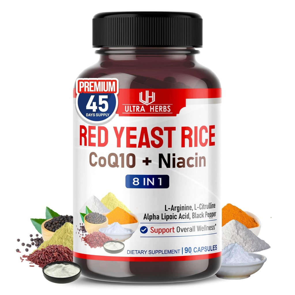 Ultra Red Yeast Rice CoQ10 - General Health with Niacin, L-Arginine, L-Citrulline (90 Kont)