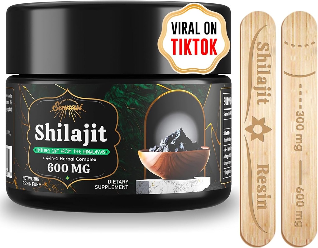 Sennasi 600 MG Shilajitwear - Shilajit Supplement with Fulvic Acid & 85+ Trace Minerals for Energy, Immunity, Brain Power, 30 Grams