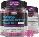 Zinc and Magnesium Supplement, Zinc Magnesium Aspartate Post Workout Gummies for Men Women, with Vitamin B6, B12, D3, Turmeric for Nighttime Recovery, Reduce Fatigue, Boost Immunity & Sleep, 120 Count
