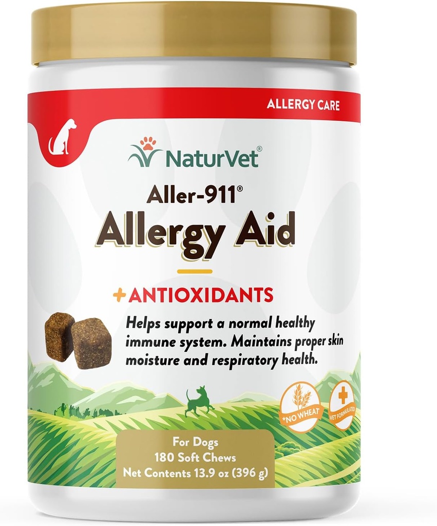 NaturVet Aller-911 Köpekler için Gelişmiş Antioksi-Rich Pet Supplement with Omegas, DHA, EPA – Yardım Köpek Immune System, Cat Respiratory Health, Skin Moisture 180 Soft Chews Chews