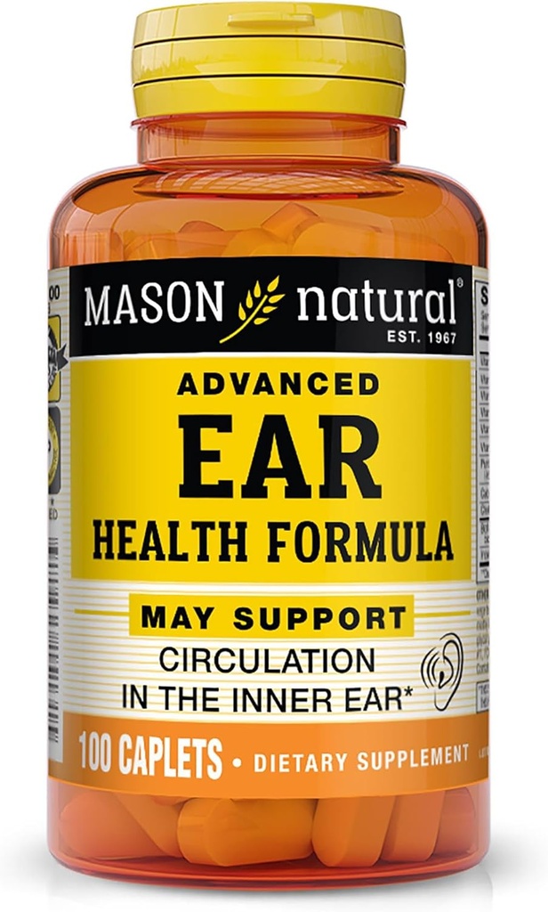 MASON NATURAL Advanced Ear Health, 33 Day Supply, Υποστηρίζει την κανονική κυκλοφορία στο εσωτερικό αυτί & δαχτυλίδι, 100 Caplets