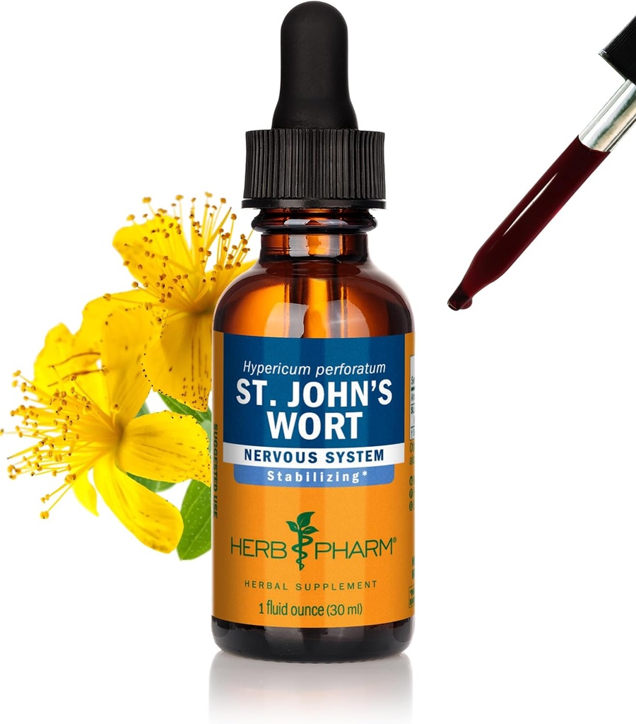 Herb Pharm St. John's Wort Liquid Extract για θετική διάθεση και συναισθηματική ισορροπία, αλκοόλ από ζαχαροκάλαμο, 1 ουγγιά