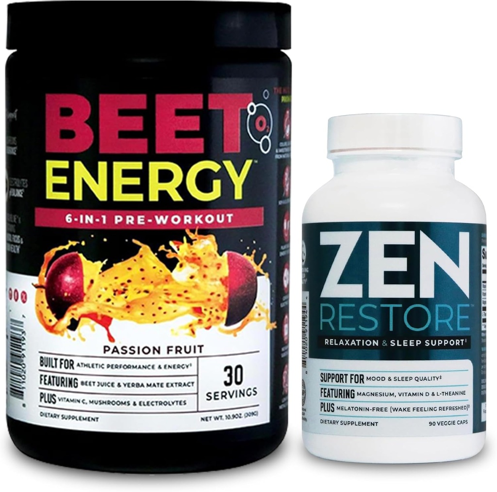Nutrology Beet Natural O2, Pre Workout Toz, Enerji, Endurance & Nitrik Oksit Arıt Toz, Tutku Meyvesi Flavor (30 Hizmet) Zen Natural Magnezyum Supplement (30 Hizmet)