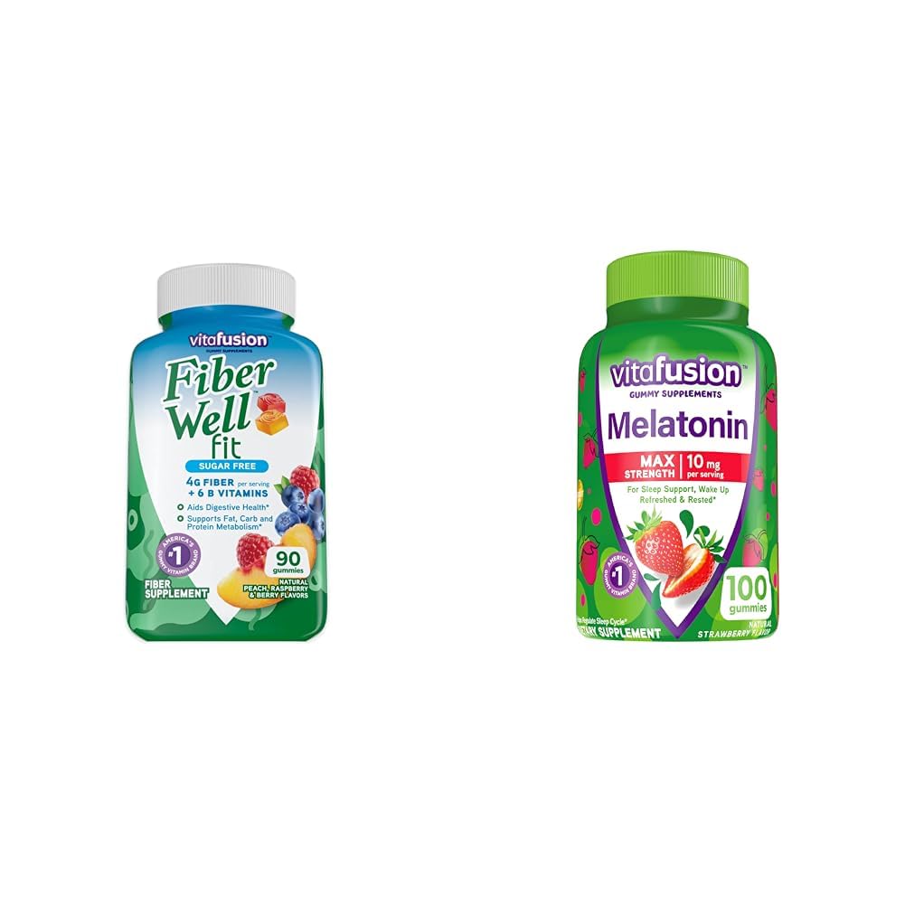 Vitafüzyon Fiber Well Fit Gummies 90 Kont ve Max Strength Melatonin Gummies 100 Count