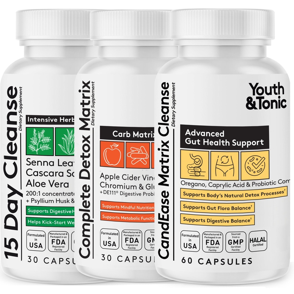CandEase Matrix Χάπια & Καθαριστής Κολώνων & Πλήρης Detox Matrix Fast Kit Bundle 3pk 