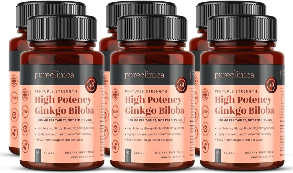 Safclinica High Potency Ginkgo Biloba 30.000mg x 540 Tablet (6 şişe 90) - 18 Ay Supply - 5 Times The Strength of Competitor Products