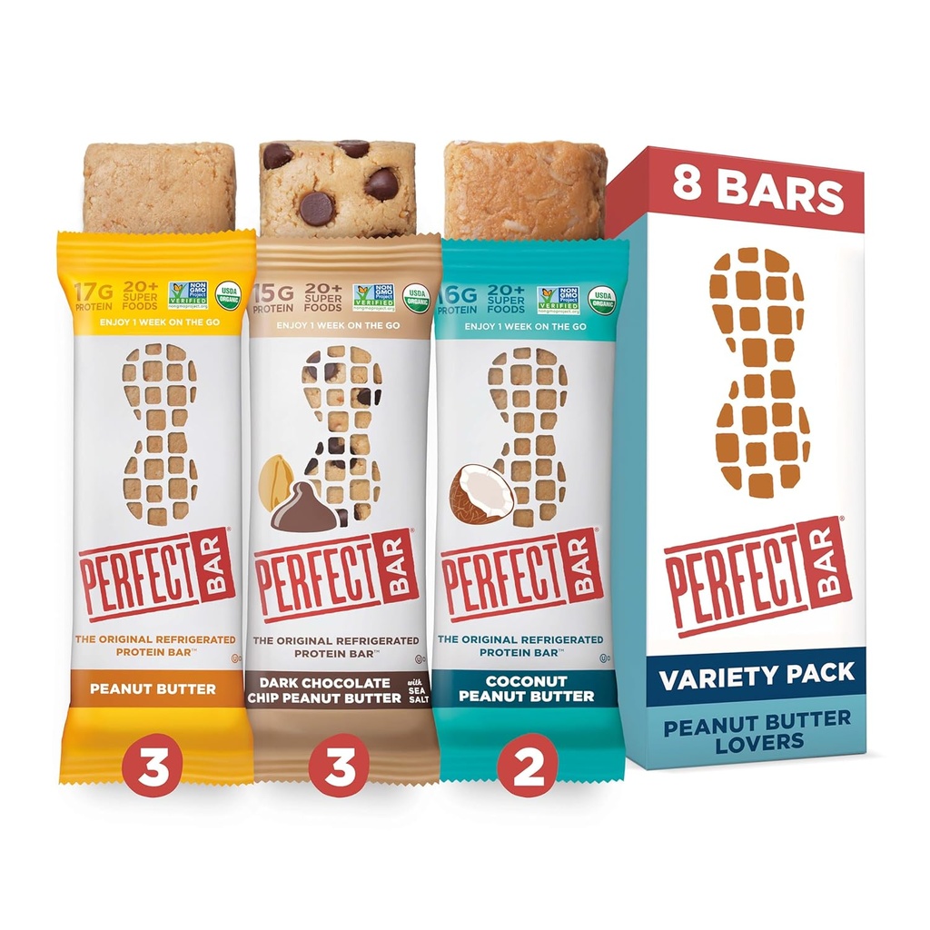 Perfect Bar Original Ψυγείο Protein Bar, Pinut Butter Lover's Variety Bundle, 2.2 - 2,5 Ounce Bar, 8 Count