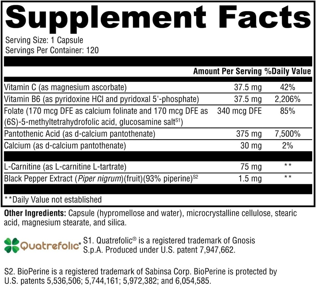 XYMOGEN Corticare B - Cortisol Συμπληρώματα υποστήριξης Adrenal με βιταμίνη C, L Carnitine & Bioδιαθέσιμο Quatrefolic Folate Supplement - Υποστήριξη Υγιεινής Ενέργειας & Συνένζυμου A Παραγωγή (120 Κάψουλες)