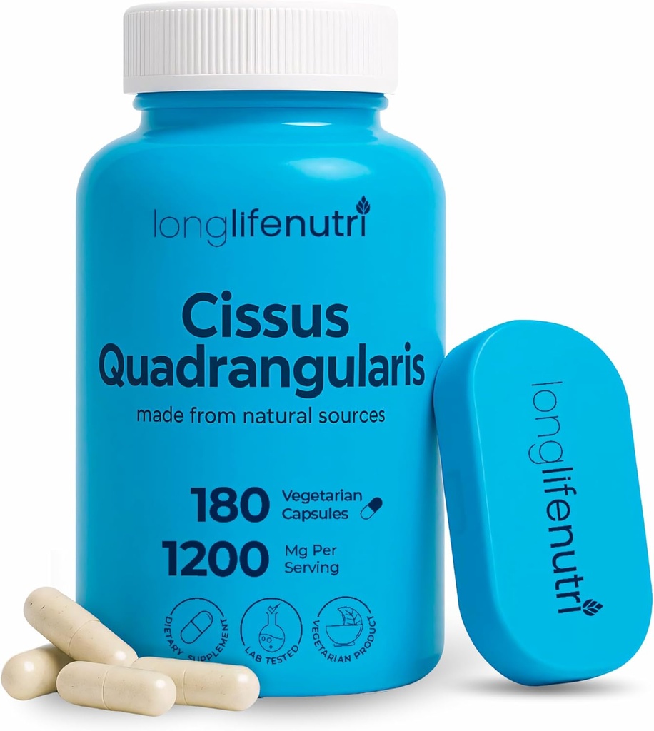 LongLifeNutri Cissus Quadularis 1200 mg - 180 Vegetarian Capsules, Ortak Konfor, Bone Strength & Active Mobility, High Potency Formula, 3Month Supply, GMP sertifikalı, ABD'de Made