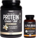 ONNIT Nootropic + Spor Beslenmesi - Alpha Brain (90ct) + Grass Fed Whey Protein (Vanilla)