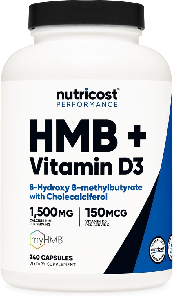 Nutricost HMB (1500mg) και βιταμίνη D3 (6000 IU) συμπλήρωμα - 240 κάψουλες, 80 σερβιρίσματα - Χωρίς γλουτένη και μη ΓΤΟ