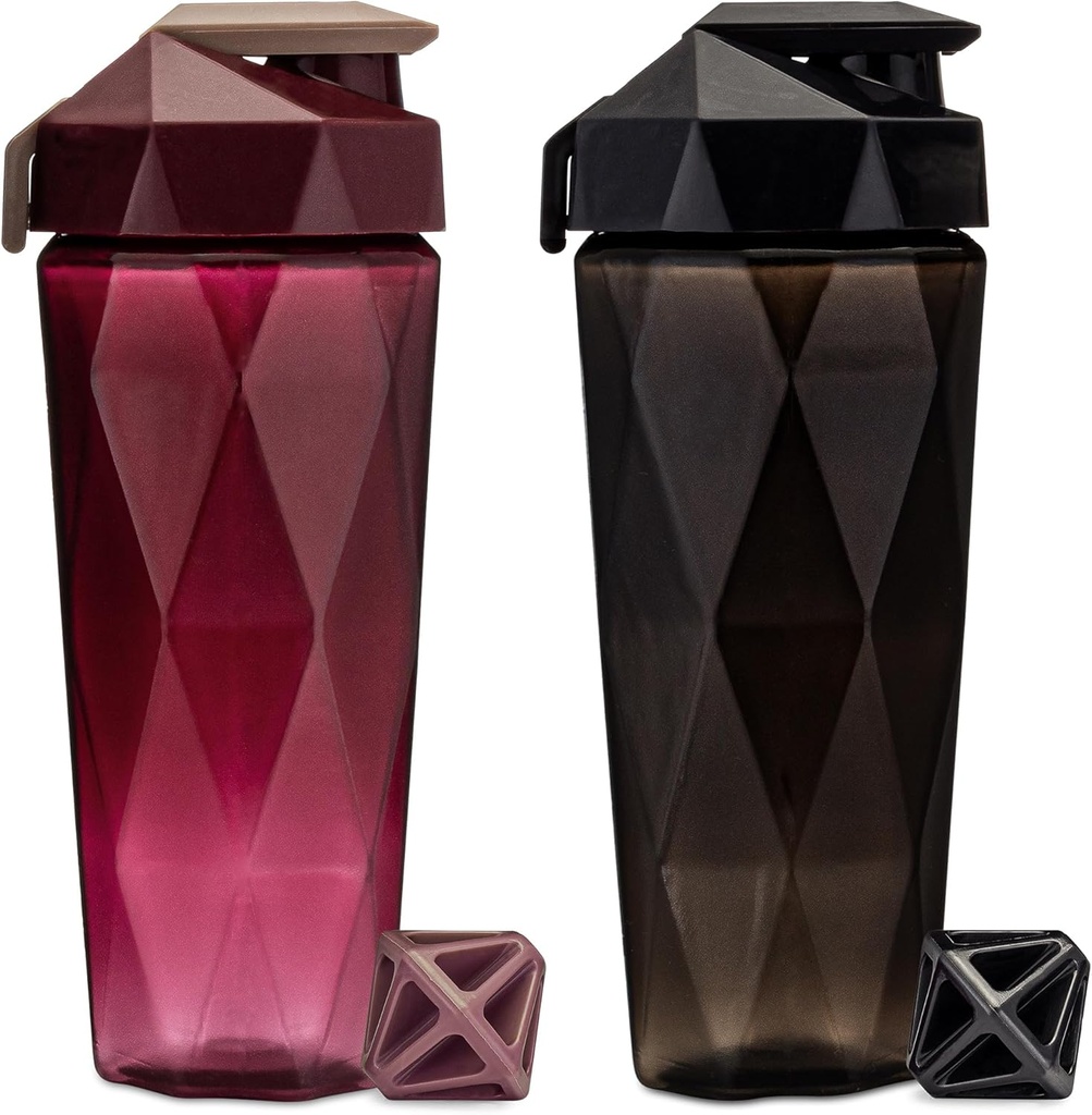 Classic 28 oz Blender Shaker Şişe | Protein Shaker Şişe with Diamond Agitator | Shaker Cup with Performing Tut and Dishwasher Güvenli | 2Pack Black & Maroon