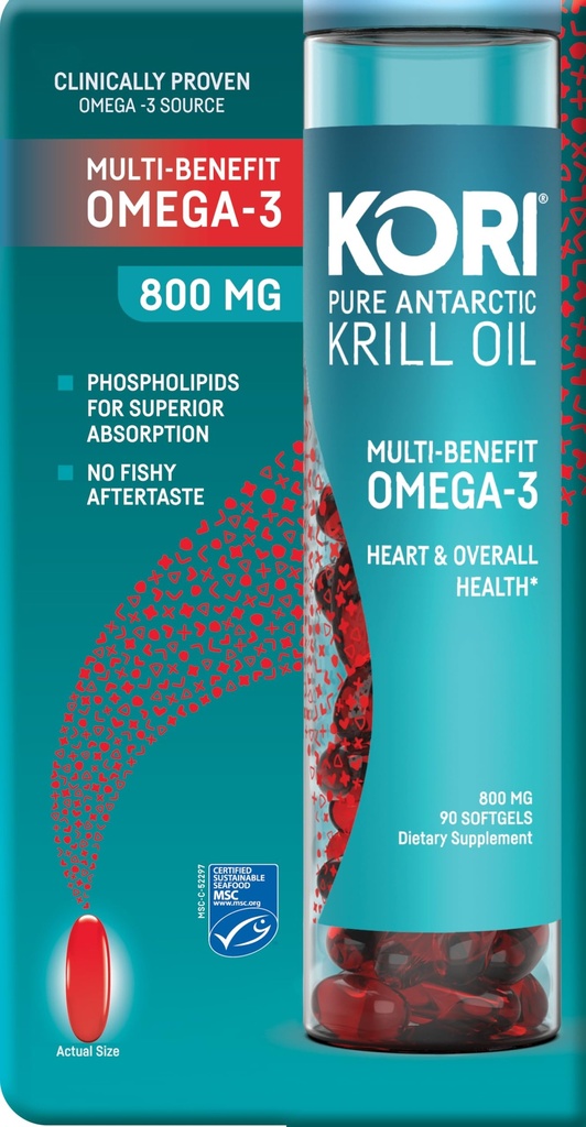 Kori Krill Antarktika Krill Oil Omega 3 Supplement, EPA & DHA, Superior Abpsiyon vs. Fish Oil, 800 mg, 90 softgels