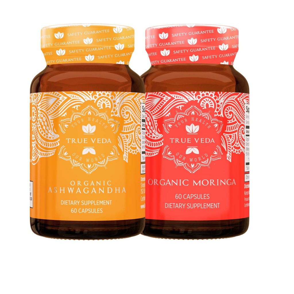 True Veda Energy Sche USDA Organic | Multi-Award-Winning | Ashwagandha KSM-66® | Moringa Capsules