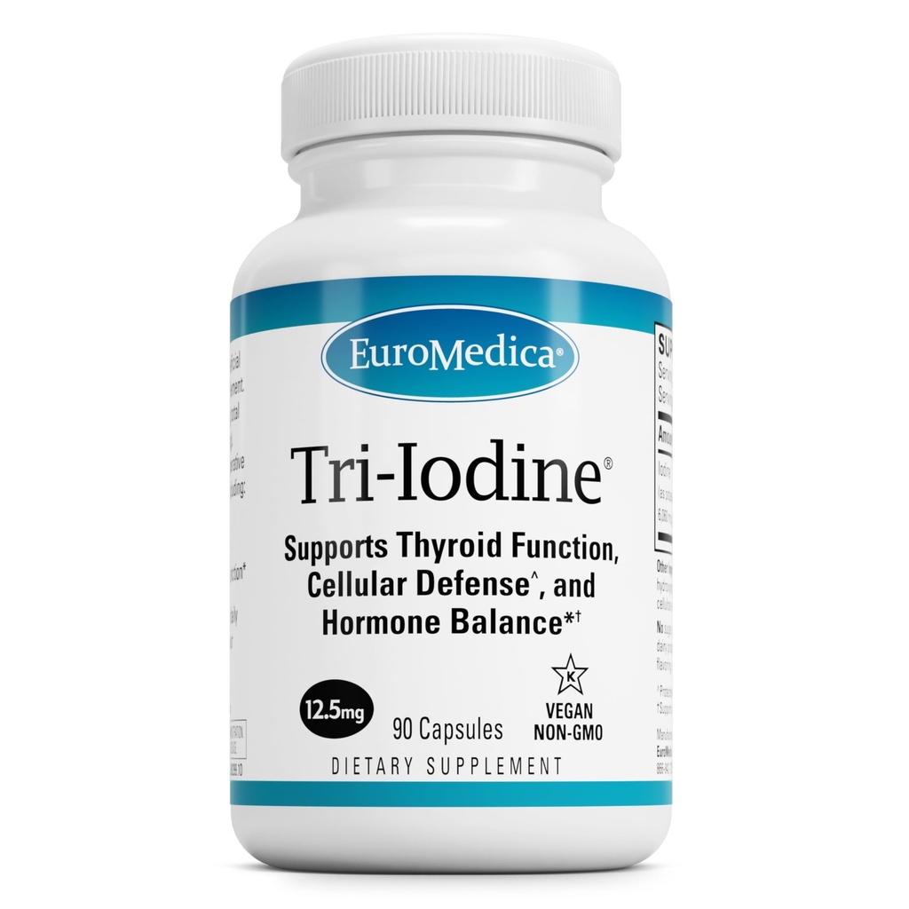 EuroMedica Tri-Iodine - Tiroid Sağlığını Destek - Kelp'ten Moleküler Iodine ve sodyum Iodide - Beyin & Enerji Desteği - 12.5 mg, 90 Capsules