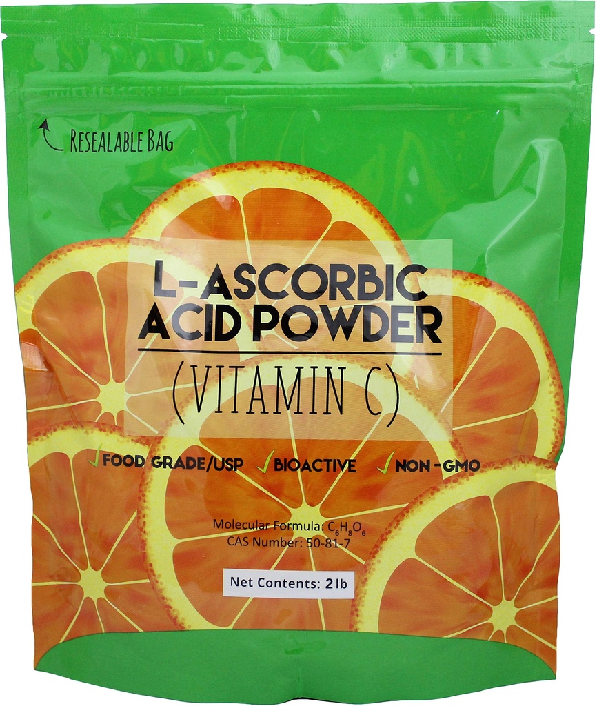 Duda Energy asc2 L-Ascorbici Toz, 2 lb., 99+% Food Grade USP36/BP2012 Doğal Fermented Pure White Crystals Form of Vitamin C