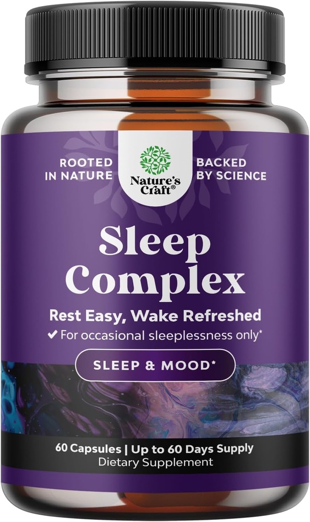 Natures Craft Natural Refreshing Sleep Formula - Supports Healthy Rest - Non Addictive Supplement - Magnesium L-Theanine GABA - Purest Herbal Ingredients