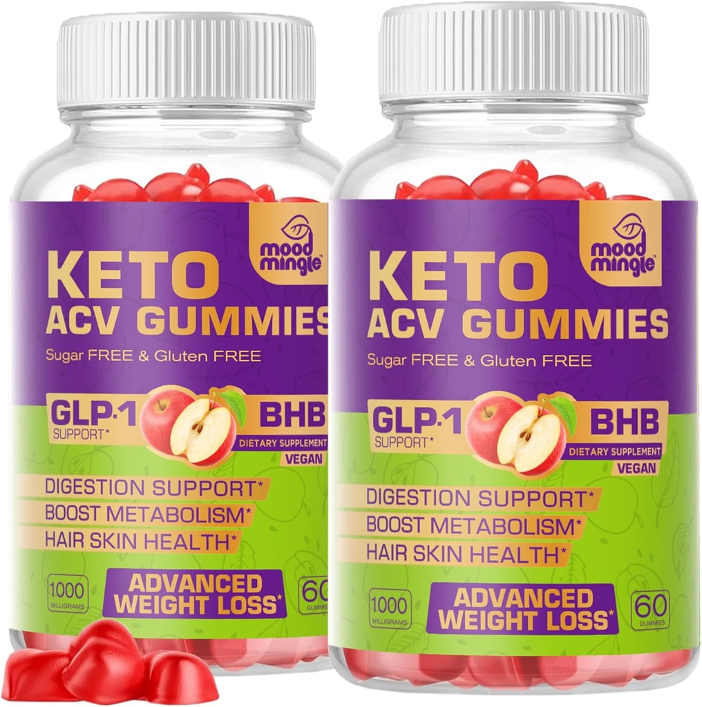 Keto ACV Gummies Gluten & Sugar-Free Apple Cider Vinegar Gummies for Advanced Kilo Kaybı - Hızlı Fat Burner Diyet Supplement for Women Men - 60 Gummies (1000MG)