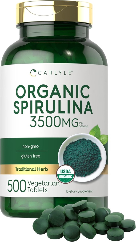 Carlyle Organik Spirulina Tabletleri 3500 mg | 500 Kont | Non-GMO & Gluten Ücretsiz Supplement