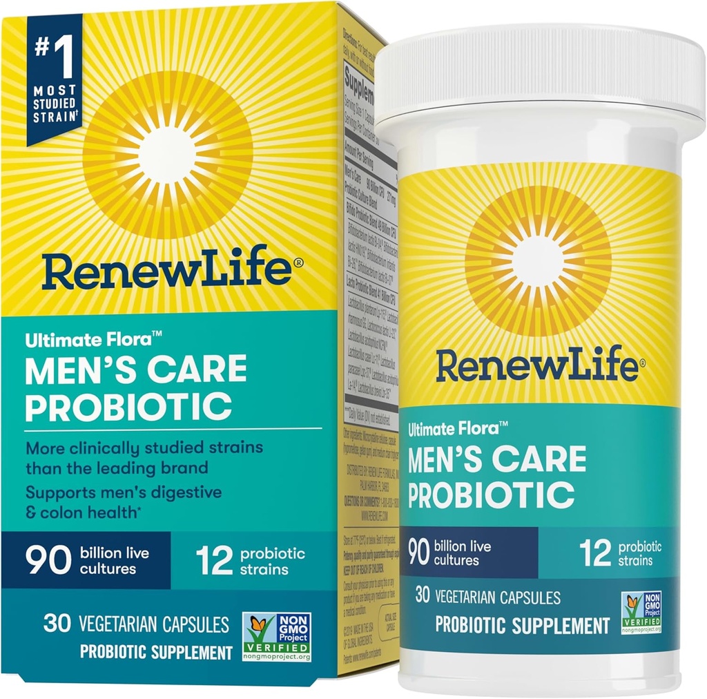 Yeni Yaşam Erkek Bakım Probiyotik Capsules, Destekler Mens Digestive, Kolon, Immune ve Respiratory Health, L. Rhamnosus GG, Dairy, Soy ve glutensiz, 90 Milyar CFU, 30 Count