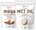 Mikro Malzemeler Organik Mega Mushroom Toz 10oz & Organik MCT Petrol Toz 1lb Sche 2 Pack | 10 in 1 Mushroom Kompleks | C8 MCT Petrol, Bitki bazlı kremer