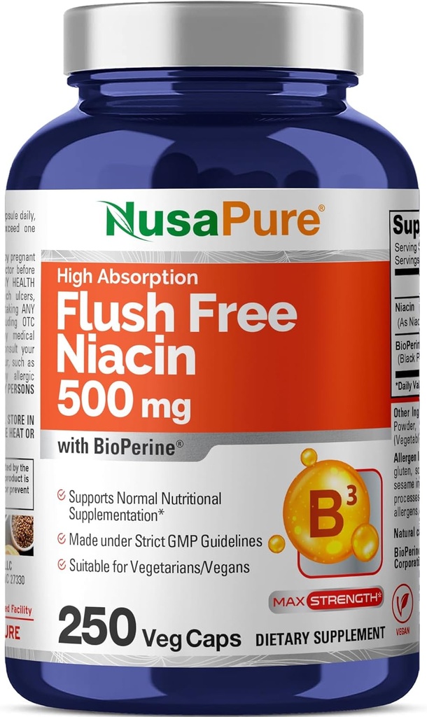 NusaPure Flush Free Niacin 500mg 250 caps (Vegan, Non-GMO & Vegan) Βιοπερίνη