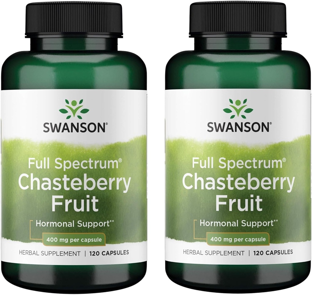 Swanson Chasteberry Φρούτα - Βότανο συμπλήρωμα Προώθηση της Υγείας των Γυναικών & Εμμηνόπαυση & Εμμηνόρροια Υποστήριξη - Μπορεί να υποστηρίξει την ισορροπία & την υγεία του δέρματος - (120 κάψουλες, 400mg έκαστο) (2 Pack)