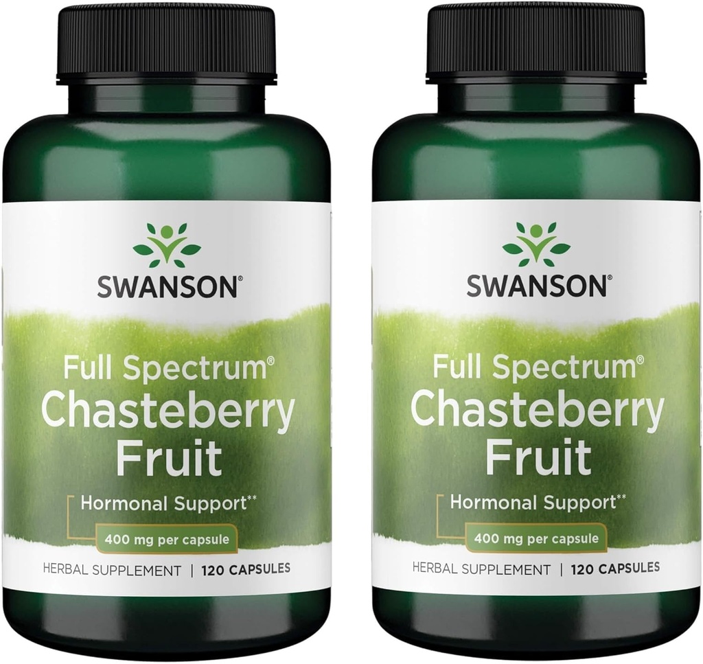 Swanson Chasteberry Fruit - Herbal Supplement Kadın Sağlığı ve Menopausal & Menstrual Support - May Support Balance & Skin Health - (120 Capsules, 400 mg each) (2 Pack)