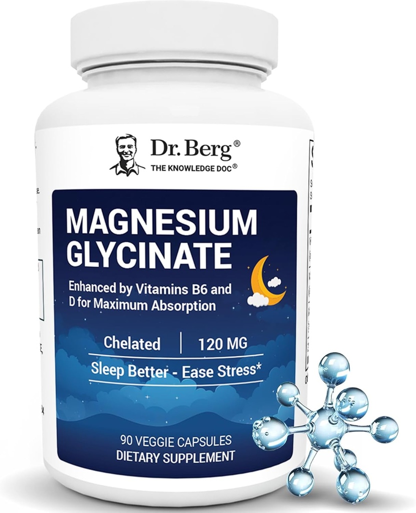 Dr. Berg en güçlü 4-in-1 Chelated Magnezyum Glycinate with Clean, Potent & Pure Materialss | 4X Lab-Tested &  Valid | USA Formulated Magnezyum Supplement Capsules | 90 Capsules