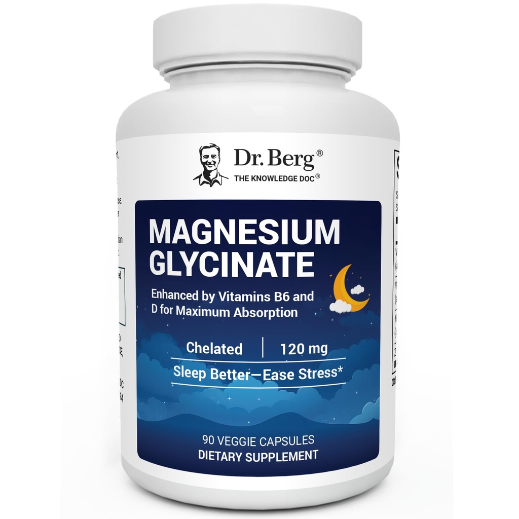 Dr. Berg en güçlü 4-in-1 Chelated Magnezyum Glycinate with Clean, Potent & Pure Materialss | 4X Lab-Tested &  Valid | USA Formulated Magnezyum Supplement Capsules | 90 Capsules