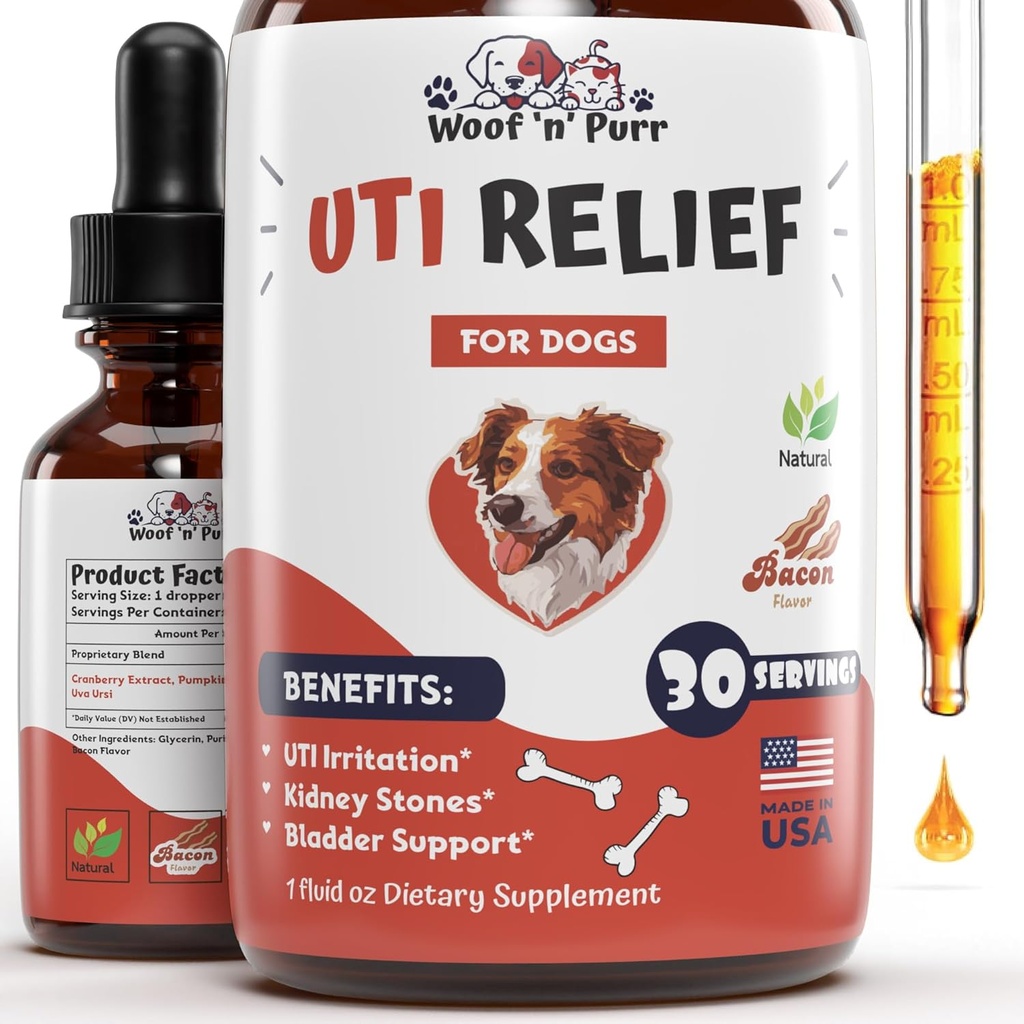 Doğal Köpek UTITI Tedavi - Dog UTI - Dog Urinary Tract Enfeksiyon Tedavisi - UTI Dog Tedavisi - Dog UTI Cranberry - Dog Cranberry Supplement - 1 fl oz - Bacon Flavor
