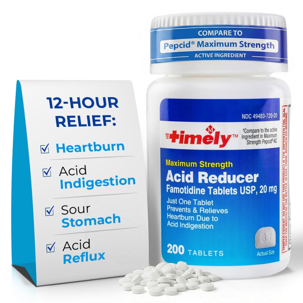 Zamanlı Asit Yönleri Famotidine 20 mg - Kalpburn Yardımı ve Asit İndigestion Belirtileri için Anatcid Asit Reflux Tıp - 200 Tablet